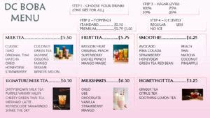 Menu DC BOBA