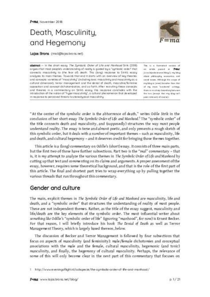 (PDF) Death, masculinity, and hegemony Lajos Brons Academia.edu